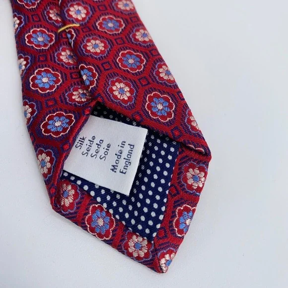 Eton Tie Mens One Size Red Blue Floral Silk Classic Fit Necktie England Made‎